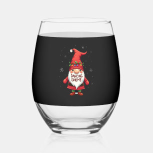 Christmas Gnome Dancing Gnome Family Christmas (1) Stemless Wine Glass