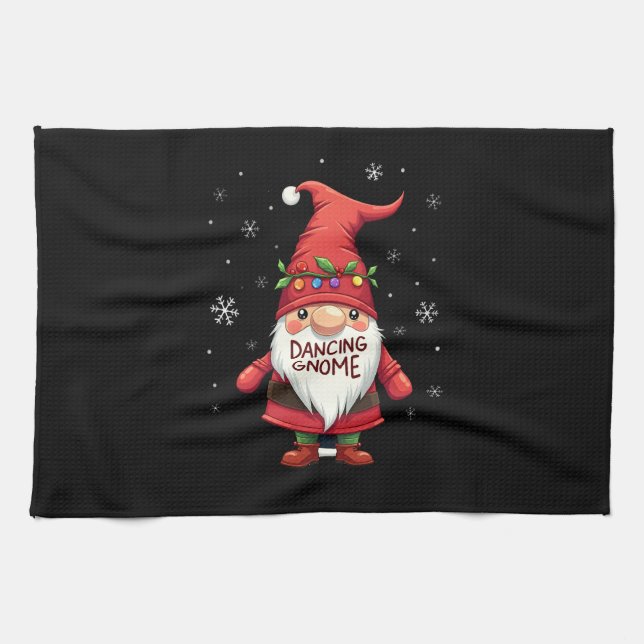 Christmas Gnome Dancing Gnome Family Christmas (1) Tea Towel (Horizontal)