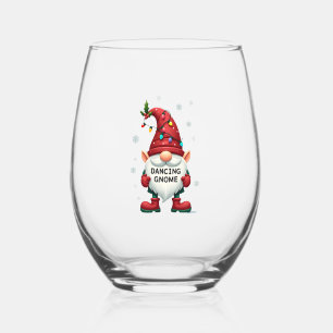 Christmas Gnome Dancing Gnome Family Christmas (2) Stemless Wine Glass