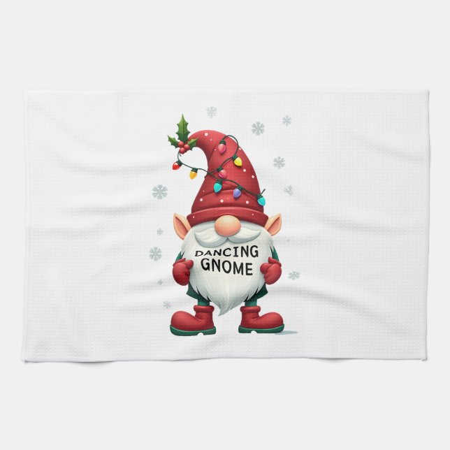 Christmas Gnome Dancing Gnome Family Christmas (2) Tea Towel (Horizontal)