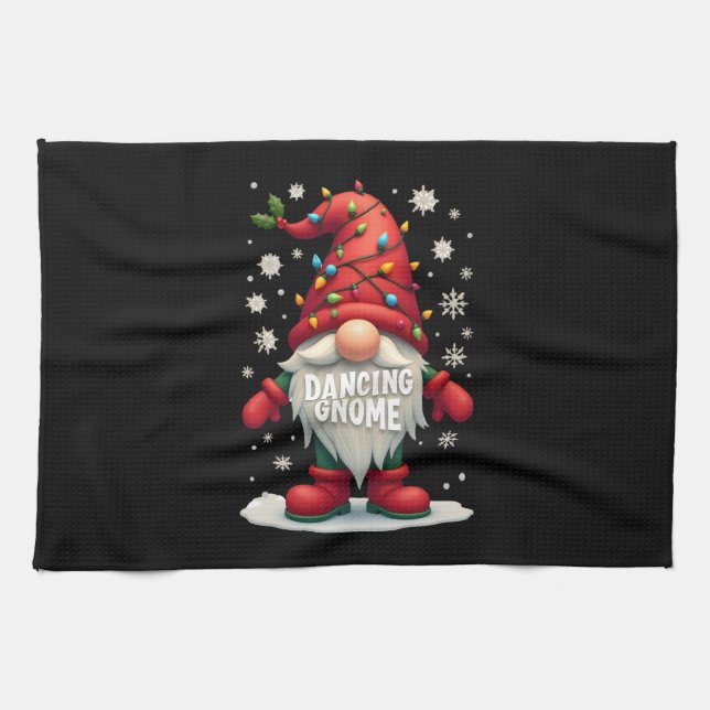 Christmas Gnome Dancing Gnome Family Christmas (3) Tea Towel (Horizontal)