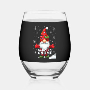 Christmas Gnome Dancing Gnome Family Christmas (4) Stemless Wine Glass