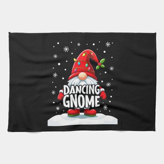 Christmas Gnome Dancing Gnome Family Christmas (5) Tea Towel (Horizontal)