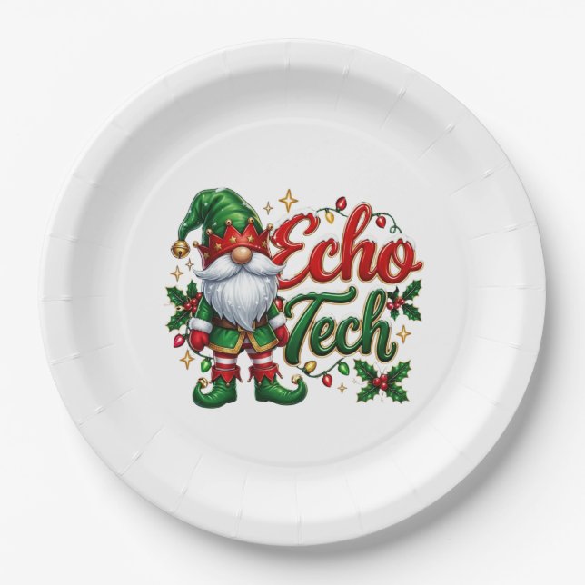 Christmas Gnome Echo Tech Paper Plate (Front)