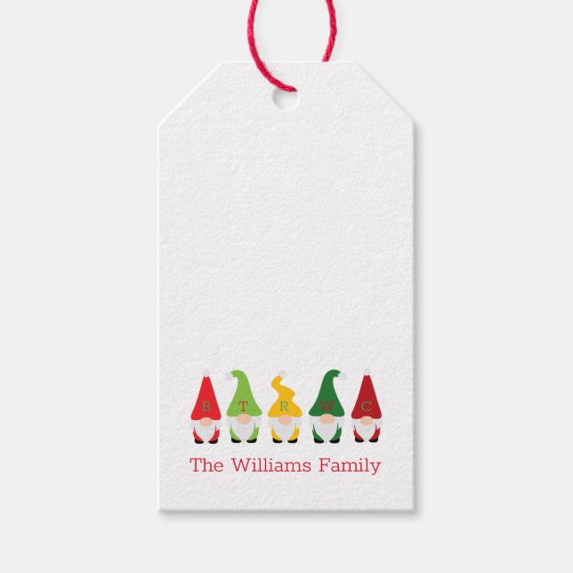 Christmas Gnome Family Custom Red Green Gift Tag (Front)