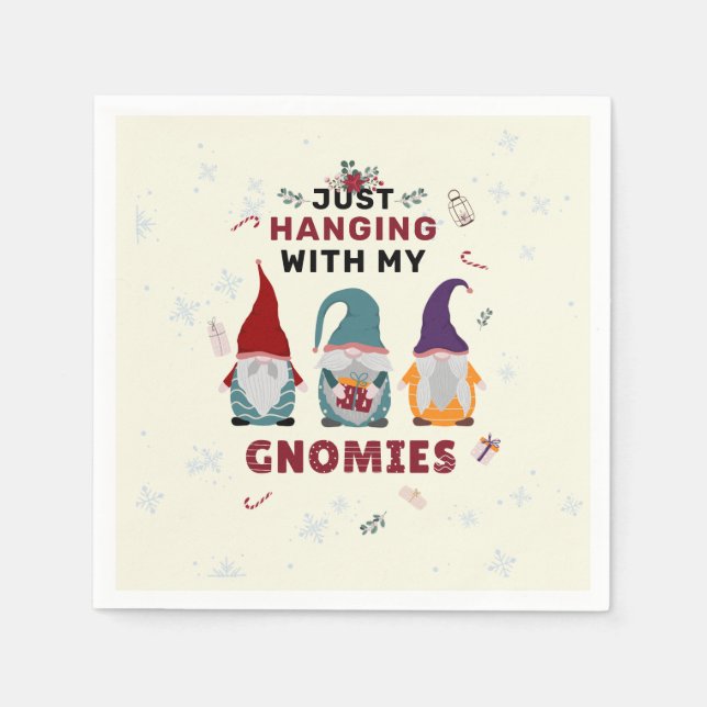 Christmas Gnome Family Cute Hanging Out Gnomies Napkin (Front)