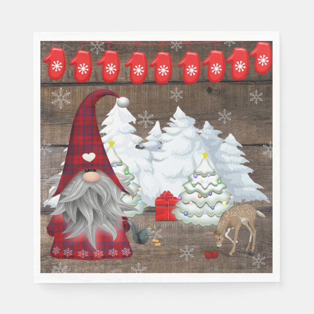 Christmas Gnome Fawn Squirrel Mittens Napkins (Front)