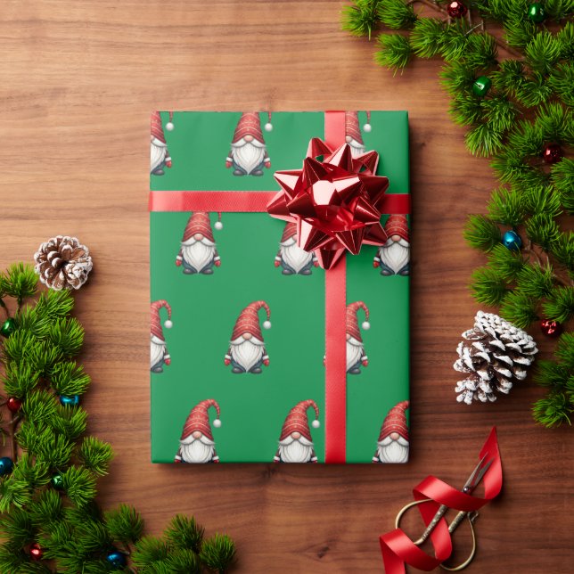 Christmas Gnome Festive Holiday Gift on Deep Green Wrapping Paper (Holiday Gift)