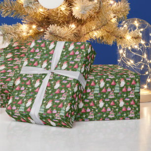 Christmas Gnome for Holidays Pattern Green Wrapping Paper