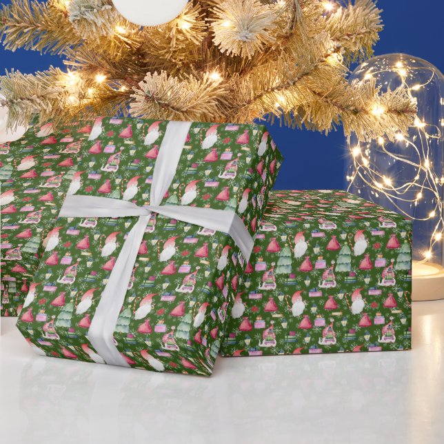 Christmas Gnome for Holidays Pattern Green Wrapping Paper (Holidays)