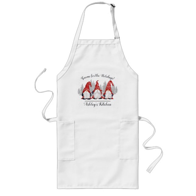 Christmas Gnome for the Holidays Custom Name Long Apron (Front)