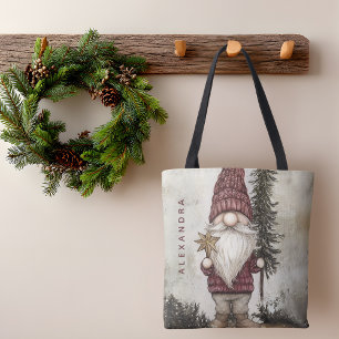 Christmas Gnome for the Holidays Custom Name Tote Bag