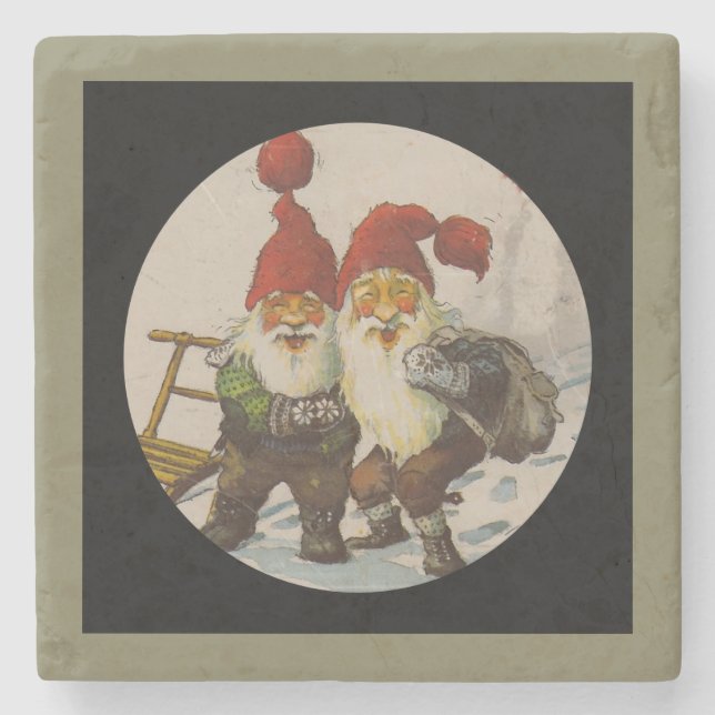 Christmas Gnome Friends Stone Coaster (Front)