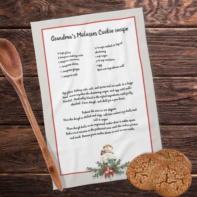 Christmas Gnome garland Gray Recipe keepsake  Tea Towel (Creator Uploaded)