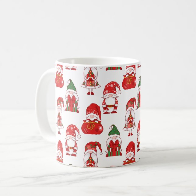 Christmas Gnome Gift & Sack Pattern Coffee Mug (Front Left)
