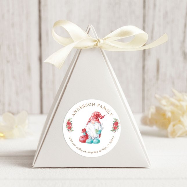 Christmas Gnome Happy Holidays Classic Round Sticker (Creator Uploaded)