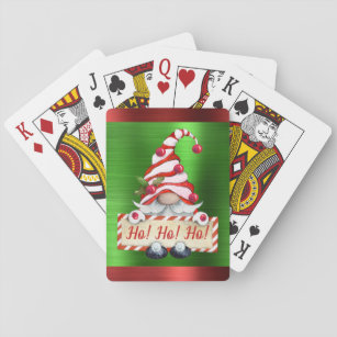 Christmas Gnome Ho! Ho! Ho! Red Green Metallic Playing Cards