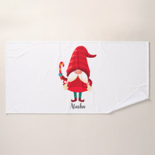 Christmas Gnome Holding A Candy Cane Bath Towel