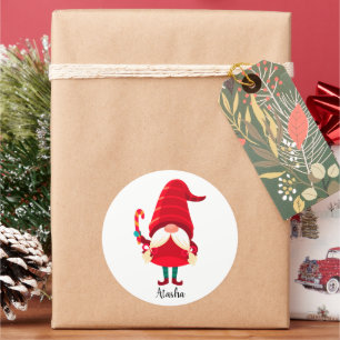 Christmas Gnome Holding A Candy Cane Classic Round Sticker