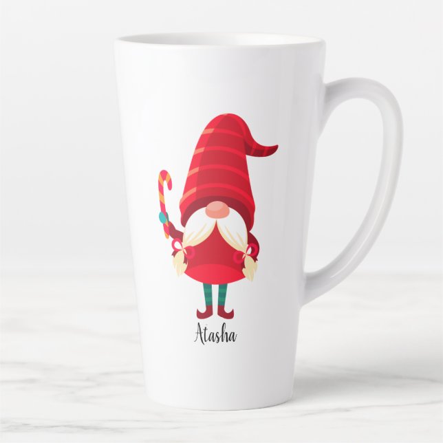 Christmas Gnome Holding A Candy Cane Latte Mug (Right)
