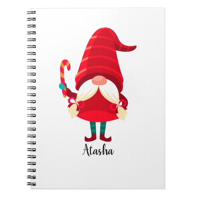 Christmas Gnome Holding A Candy Cane Notebook (Front)