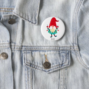 Christmas Gnome Holding Christmas Lights 6 Cm Round Badge