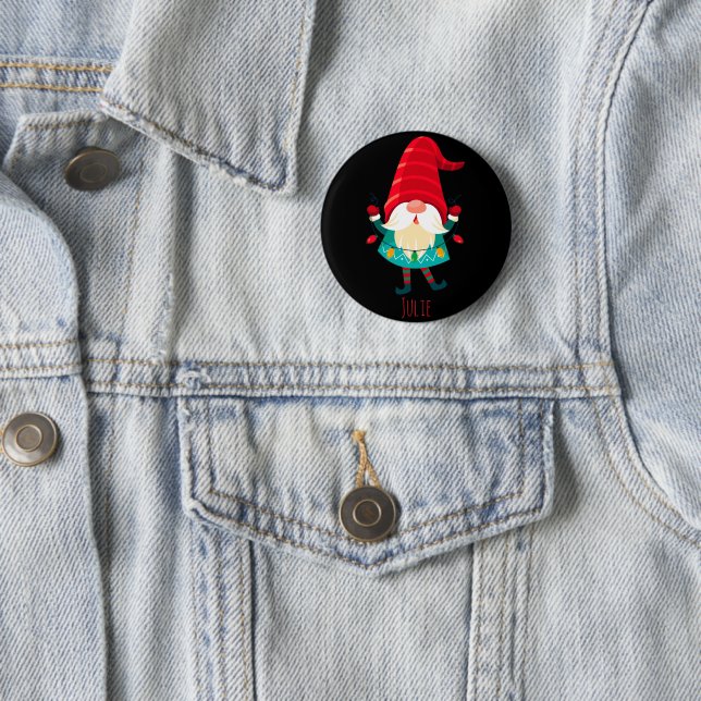Christmas Gnome Holding Christmas Lights 6 Cm Round Badge (In Situ)