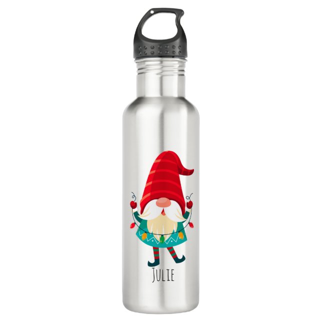 Christmas Gnome Holding Christmas Lights 710 Ml Water Bottle (Front)