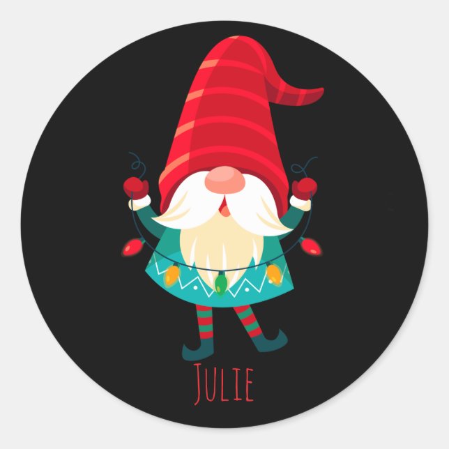 Christmas Gnome Holding Christmas Lights Classic Round Sticker (Front)