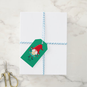 Christmas Gnome Holding Christmas Lights Gift Tags