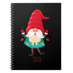 Christmas Gnome Holding Christmas Lights Notebook