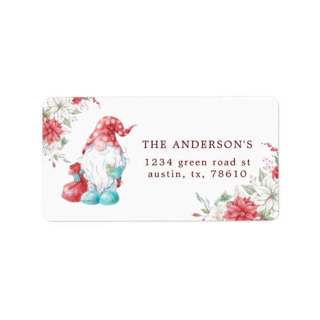 Christmas gnome  holiday floral return address label (Front)