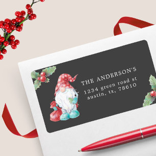 Christmas Gnome Holly Plant Family Return Address