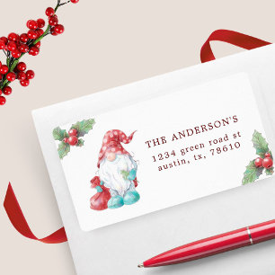 Christmas Gnome Holly Plant Family Return Address Label
