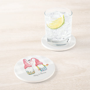 Christmas Gnome In Love Watercolor Hand-painted Coaster