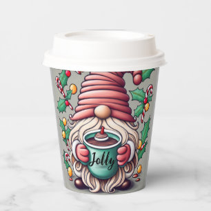 Christmas gnome jolly paper coffee cup