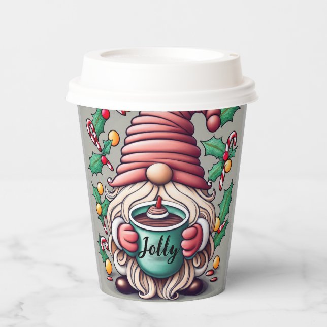 Christmas gnome jolly paper coffee cup  (Front)