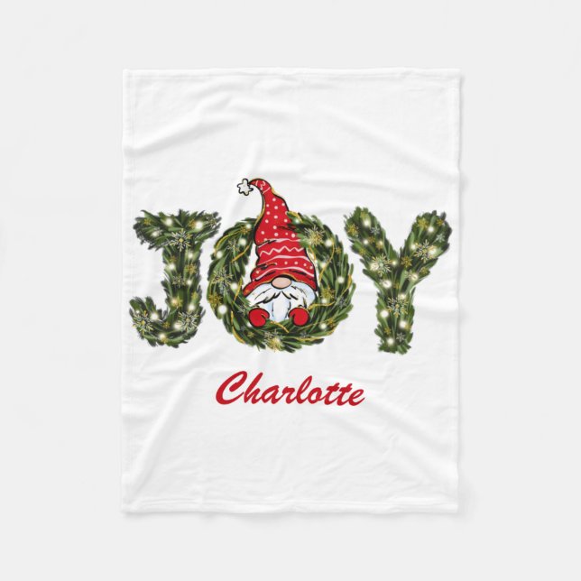 Christmas Gnome Joy Red Green White  Fleece Blanket (Front)