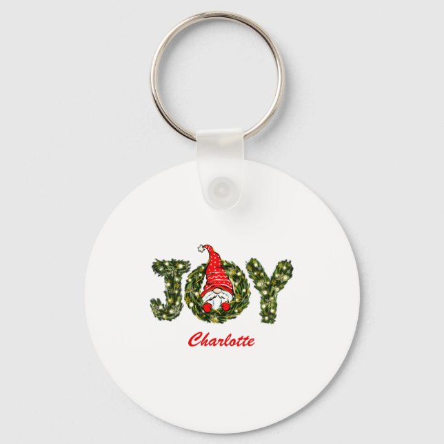 Christmas Gnome Joy Red Green White  Key Ring (Front)