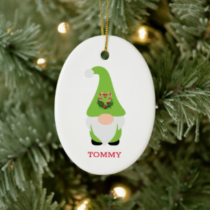 Christmas Gnome NAME Happy Holidays Year Candy Ceramic Tree Decoration