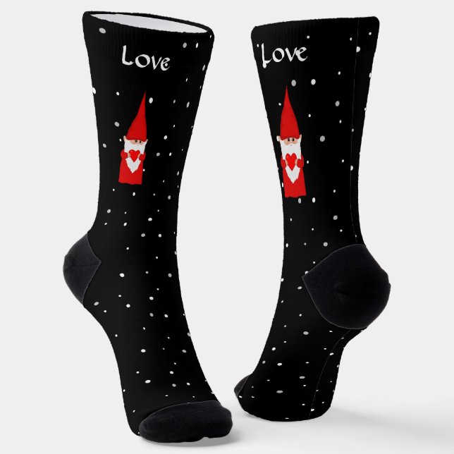 Christmas Gnome on Black Socks (Angled)