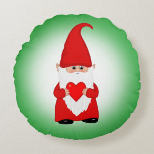 Christmas Gnome on Green Round Cushion
