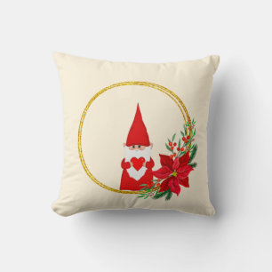 Christmas Gnome on Light Champagne Beige Cushion