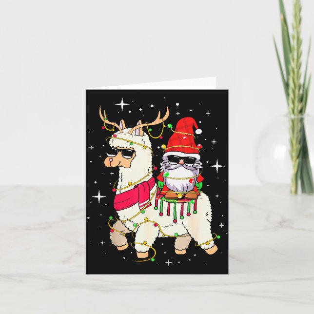 Christmas Gnome On Llama, Cute Alpaca Chanukah Chr Card (Front)