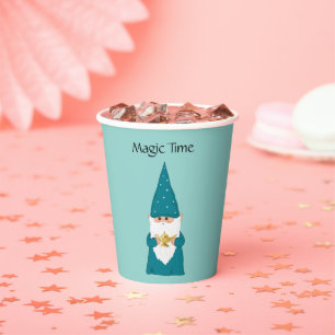 Christmas Gnome on Teal Paper Cups