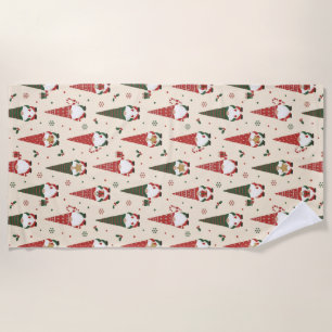 Christmas Gnome Party Pattern Beach Towel