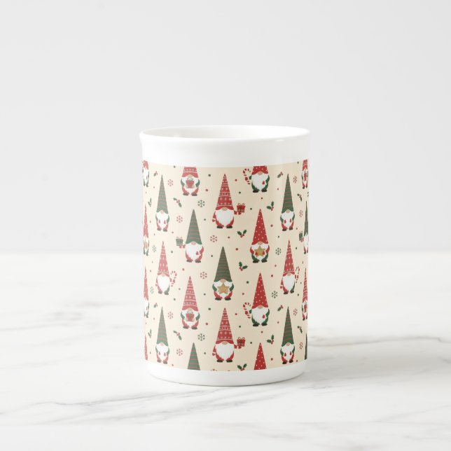 Christmas Gnome Party Pattern Bone China Mug (Front)