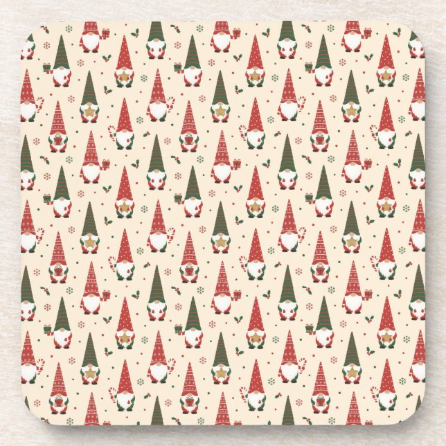 Christmas Gnome Party Pattern Coaster (Front)