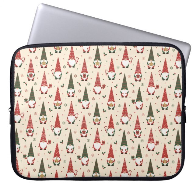 Christmas Gnome Party Pattern Laptop Sleeve (Front)