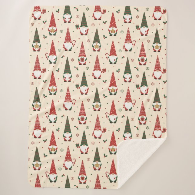 Christmas Gnome Party Pattern Sherpa Blanket (Front)